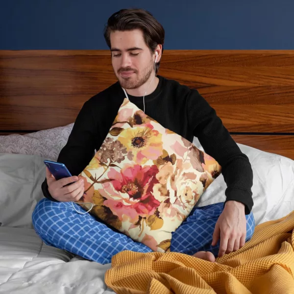 TheYaYaCafe Canvas Fabric Printed Spring Floral Flower Throw Cushion Covers (Multicolour, 24x24-inch)