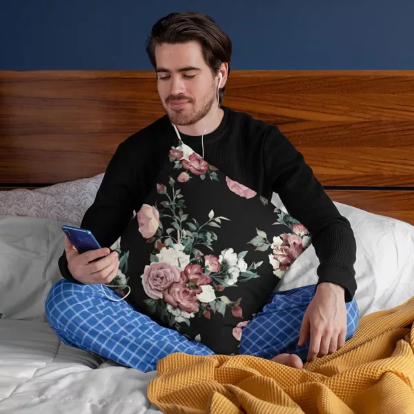 TheYaYaCafe Cotton Floral Printed Cushion Cover (Black, 12x12-inch)