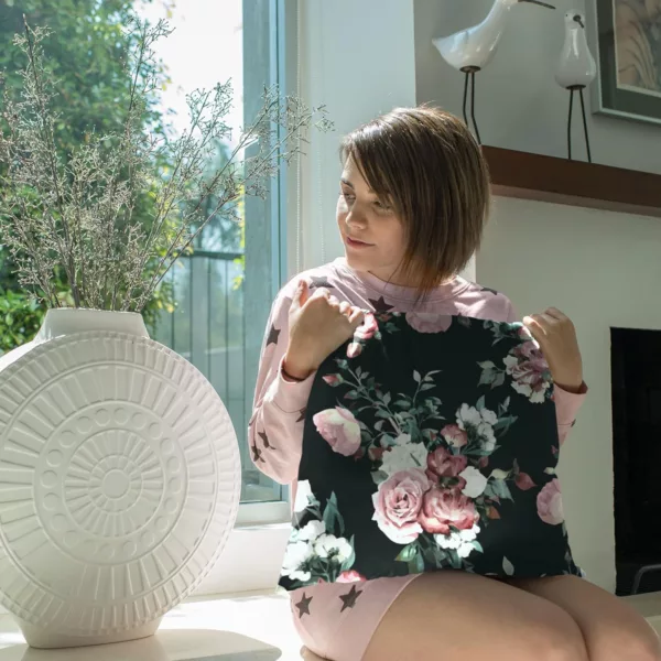 TheYaYaCafe Cotton Floral Printed Cushion Cover (Black, 12x12-inch)