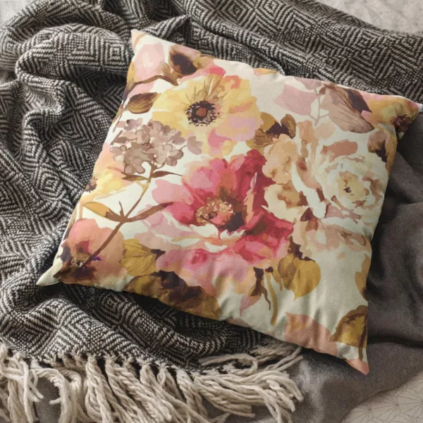 TheYaYaCafe Canvas Fabric Printed Spring Floral Flower Throw Cushion Covers (Multicolour, 24x24-inch)