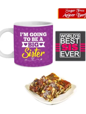 I Am Going to Be Big Sister Hamper Set of 3 - Mug, Coaster, Anjeer Burfi - 1 Kg