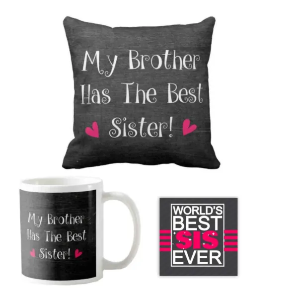 My Brother has The Best Sister Gift Hamper Set of 3 - Mug, Cushion Cover, Coaster
