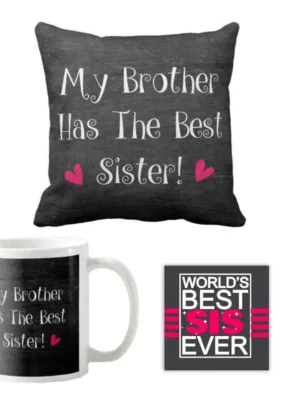 My Brother has The Best Sister Gift Hamper Set of 3 - Mug, Cushion Cover, Coaster
