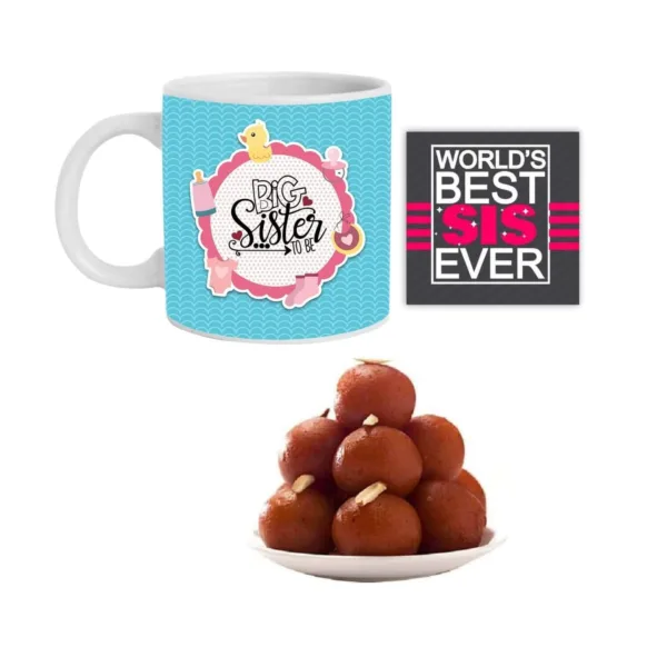 Big Sister to Be Hamper Set of 3 - Mug, Coaster, Gulab Jamun - 1 Kg