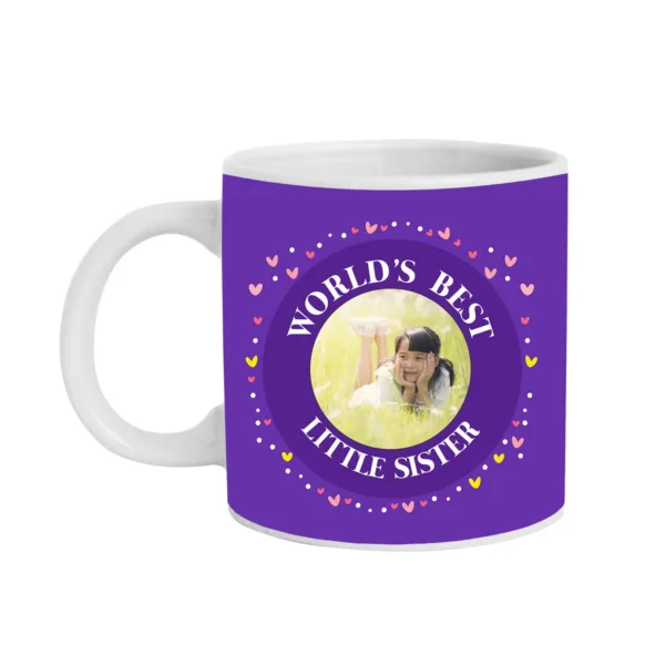 Personalized Worlds Best Little Sister Photo Coffee Mug (Purple)