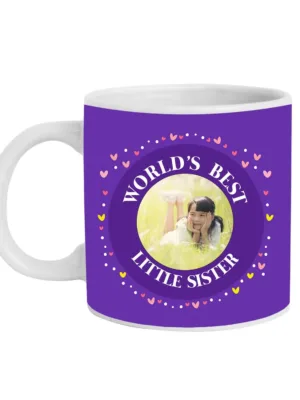 Personalized Worlds Best Little Sister Photo Coffee Mug (Purple)