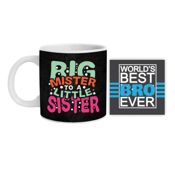 Big Mister to A Little Sister Hamper Set of 2 - Mug, Coaster, Cushion Cover,