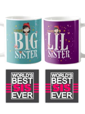 Cutest Big Sister Naughty Lil Sister Mug Set of 4