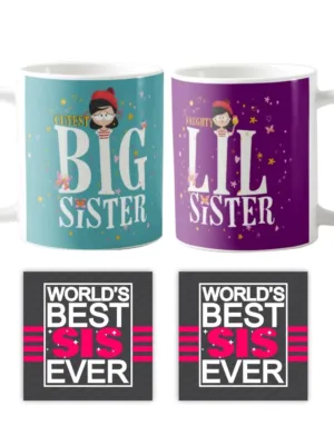 Cutest Big Sister Naughty Lil Sister Mug Set of 4