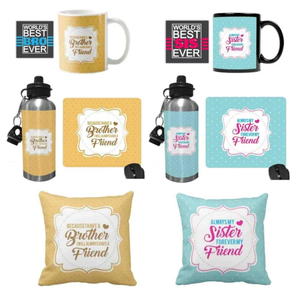 Forever Friend Brother Sister Hamper Set of 4 - Mousepad, Cushion Cover, Sipper Bottle