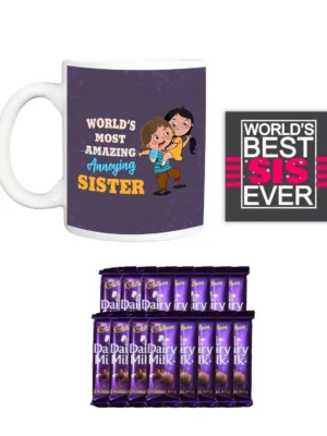 Worlds Most Annoying Sister Mug with 5 Dairy Milk Chocolates