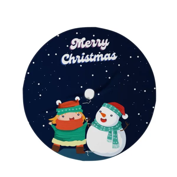 Boy and Snowman Xmas Tree Skirt , Tree collar