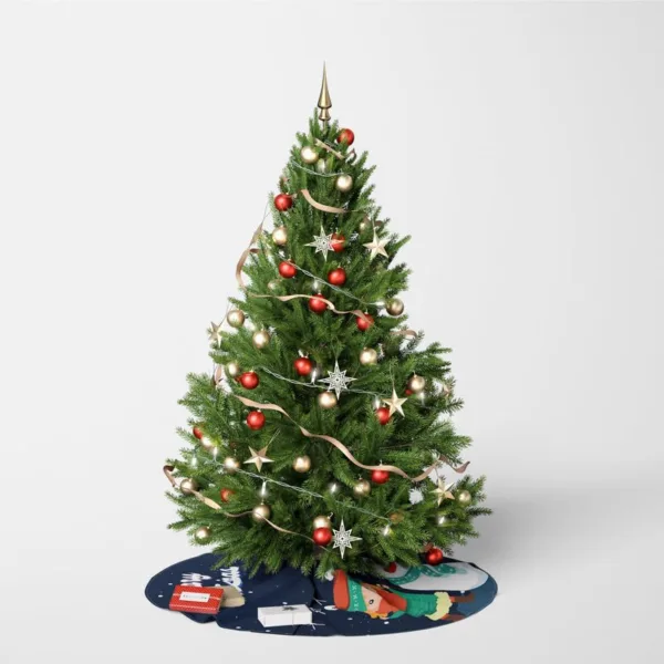 Boy and Snowman Xmas Tree Skirt , Tree collar