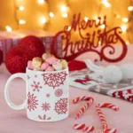 Xmas Snowflakes (Maroon) Christmas Coffee Mug with Coaster