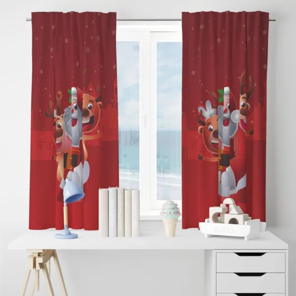 Santa Claus And It's Friend Christmas Curtain