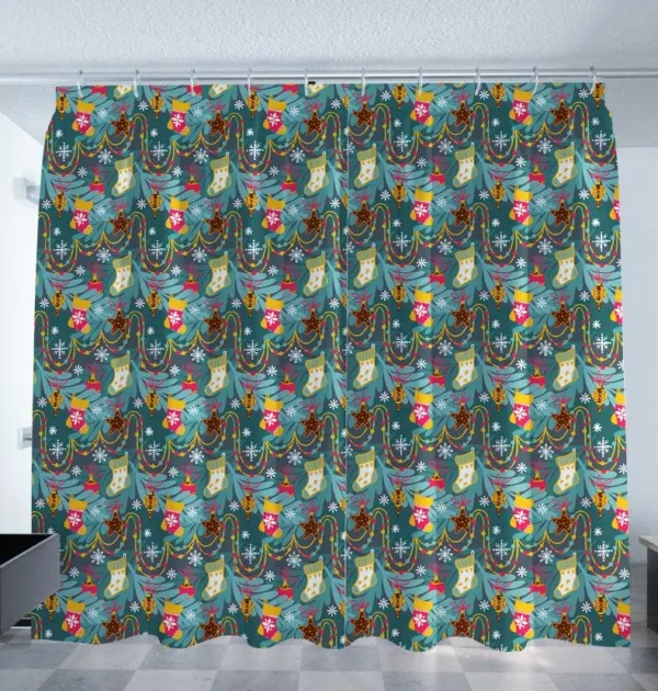 Christmas Green Pattern Christmas Curtain