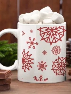 Xmas Snowflakes (Maroon) Christmas Coffee Mug with Coaster