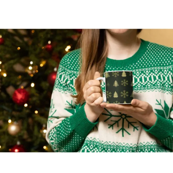 Snowflakes & Xmas Tree Christmas Coffee Mug with Coaster