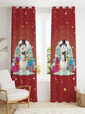 Melting Snowman With Gifts Christmas Curtain