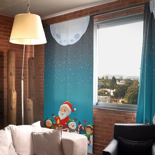 Santa with Snowman Christmas Curtain