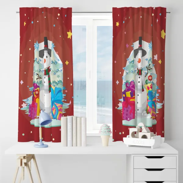 Melting Snowman With Gifts Christmas Curtain