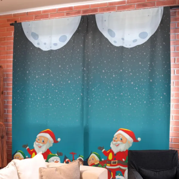 Santa with Snowman Christmas Curtain