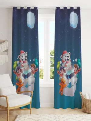 Dinning Hall Snow Man with Toys Christmas Curtains