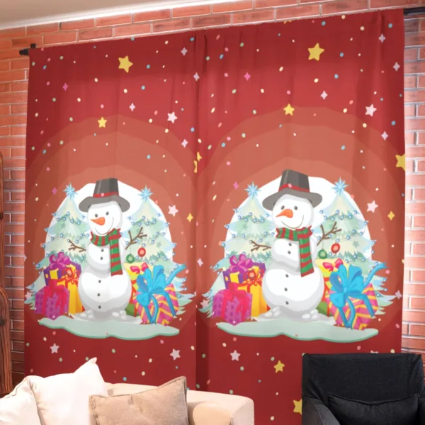 Melting Snowman With Gifts Christmas Curtain