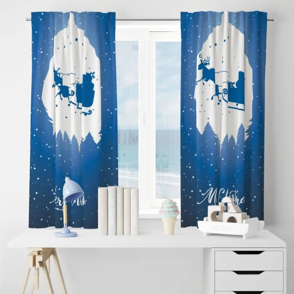 Santa in the Moon Christmas Curtain