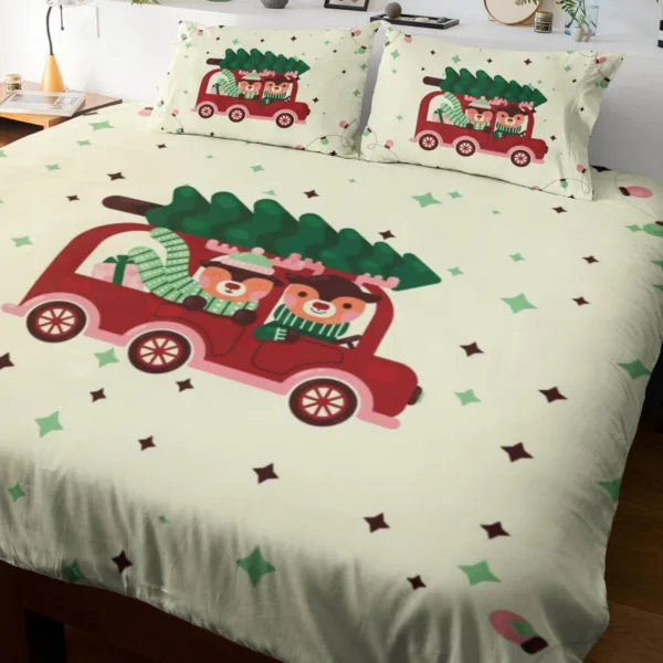 Bears in Cars Christmas Bedsheet