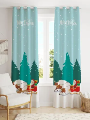 Santa Riding Christmas Curtain