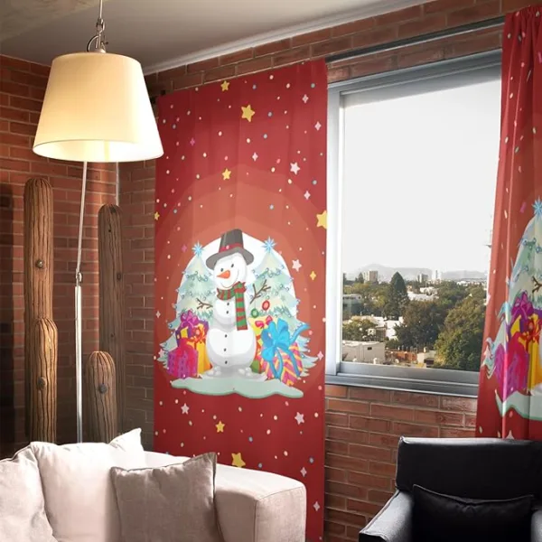 Melting Snowman With Gifts Christmas Curtain