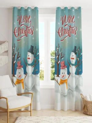 Merry Christmas Snowman Christmas Curtain