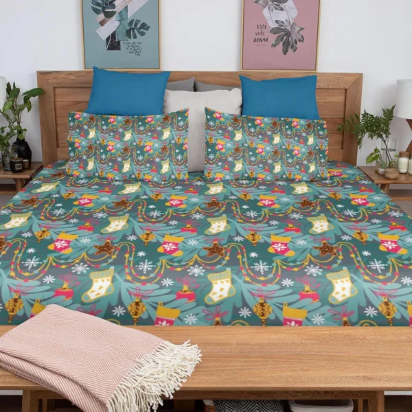 Green Christmas Pattern Christmas Bedsheet