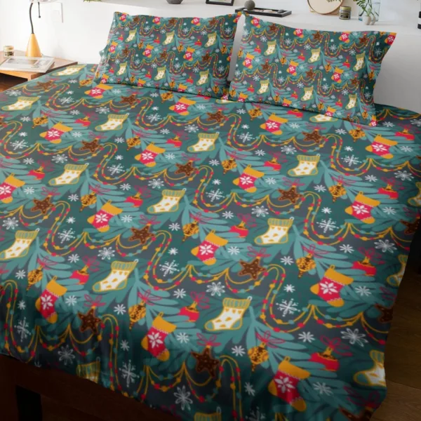 Green Christmas Pattern Christmas Bedsheet