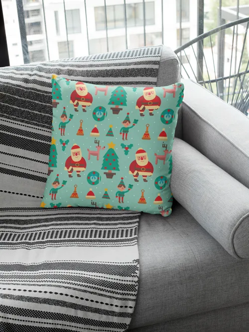 Santa And Tree Design Christmas Cushion