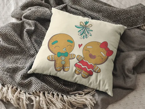 Cute Couple Gingerbread Design Christmas Cushion Cover