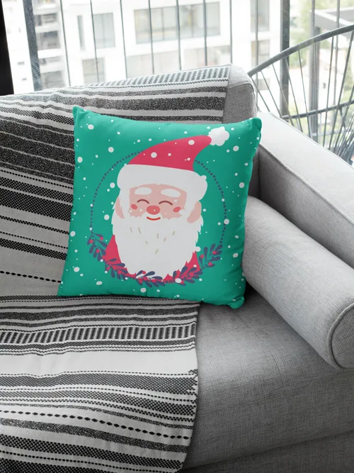 Greenish Santa Design Christmas Cushion