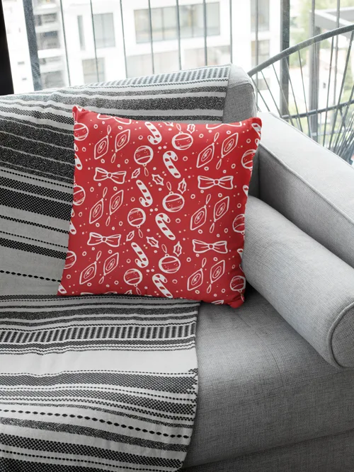 Red Candy Pattern Christmas Cushion