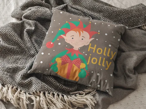 Jolly Holly Design Christmas Cushion