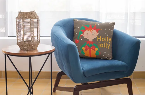 Jolly Holly Design Christmas Cushion