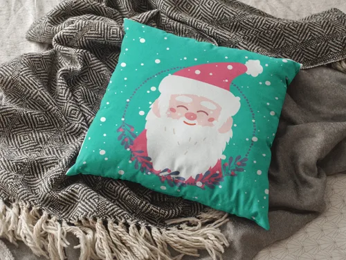 Greenish Santa Design Christmas Cushion