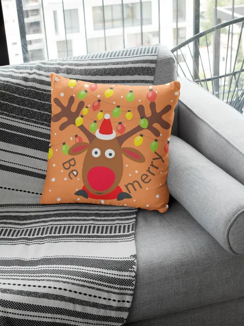 Reindeer Design Christmas Cushion Cover