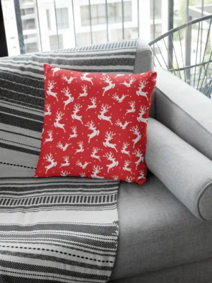 White Reindeer Pattern Christmas Cushion