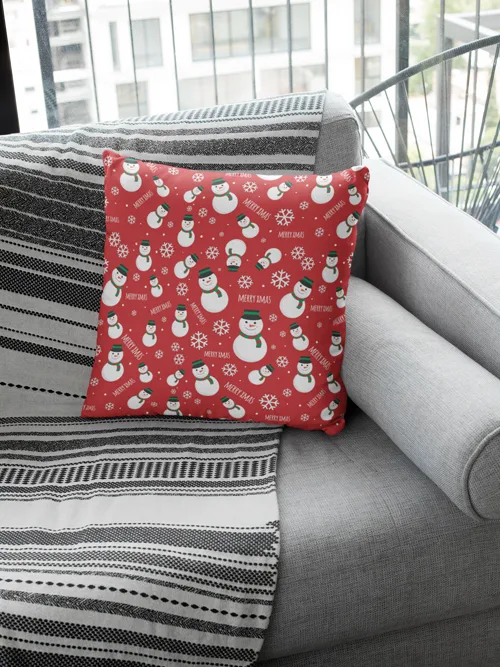 Small Snowman Pattern Christmas Cushion