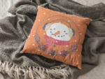 Orange Snowman Design Christmas Cushion