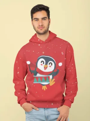 Red Penguin All Over Printed Christmas Adult Hoodie