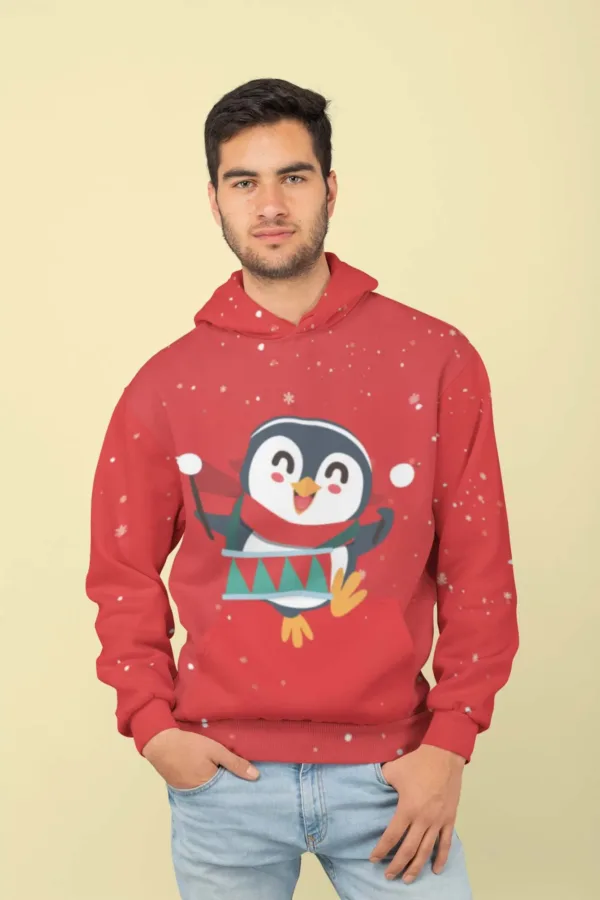 Red Penguin All Over Printed Christmas Adult Hoodie