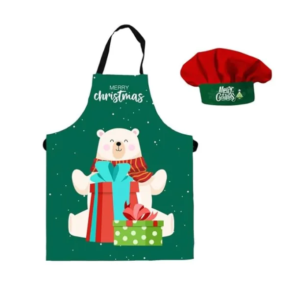 Christmas Kids Apron With Hat Printed Cute Bear With Gifts