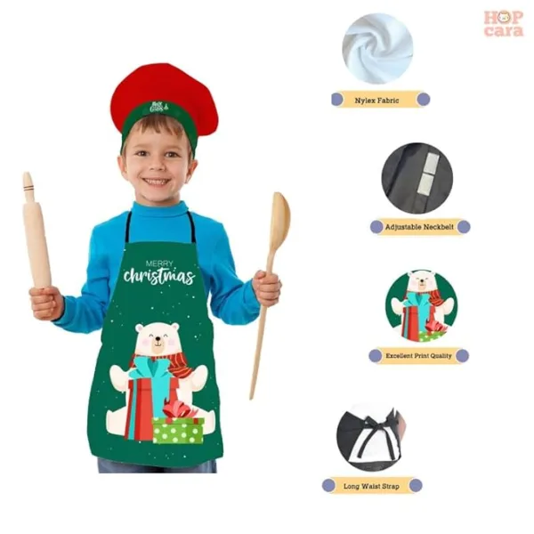 Christmas Kids Apron With Hat Printed Cute Bear With Gifts